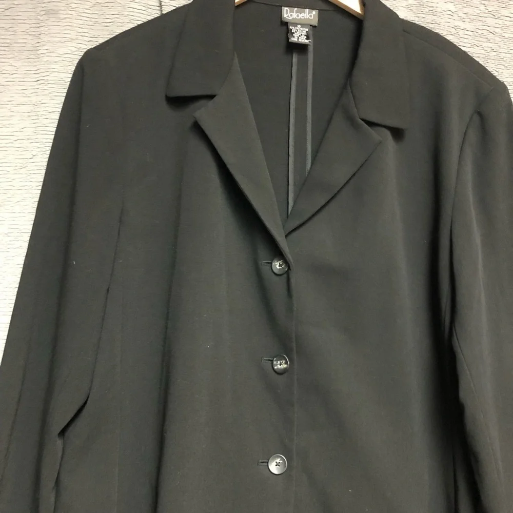 Rafaela 16 black Ponte knit jacket with three buttons pit to pit 22
